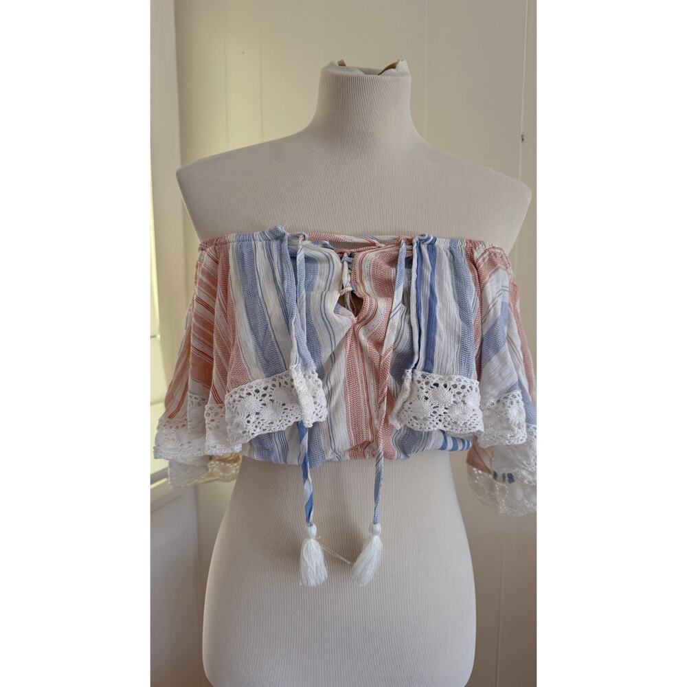 Ocean Drive Blue/Peach Off Shoulder Top Sz M